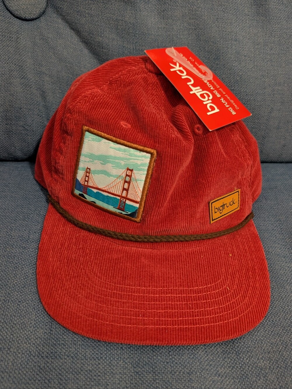 NWT Bigtruck Corduroy Snapback Hat Cap OS San Francisco Golden Gate Bridge Red